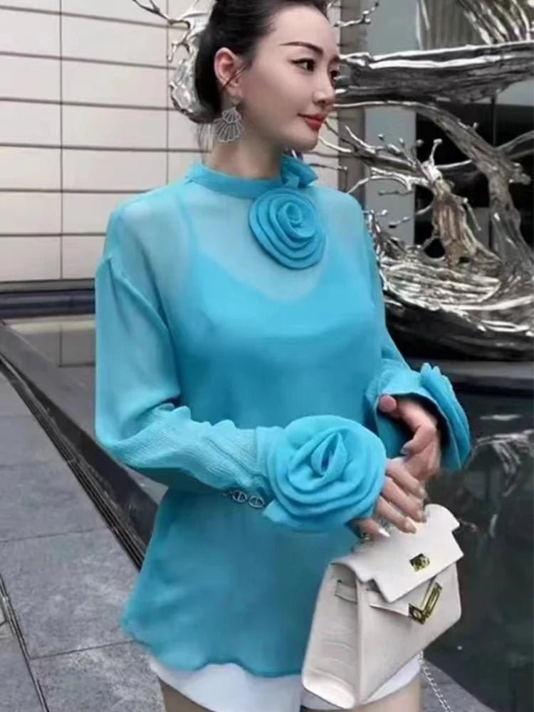 3D Floral Two-Piece Blouse Set – Spring Summer 2024 Fashion | Blossom~n~Bloom