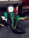 Winter Women Nightclub Shoes Mid-Calf Comfort Rhinestone Floral