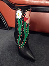 Winter Women Nightclub Shoes Mid-Calf Comfort Rhinestone Floral