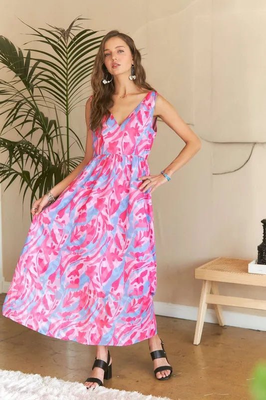 ADORA Abstract Floral V - Neck Maxi Dress - Blossom~n~Bloom