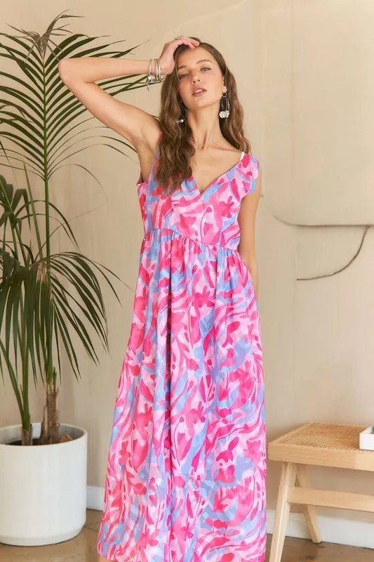 ADORA Abstract Floral V - Neck Maxi Dress - Blossom~n~Bloom