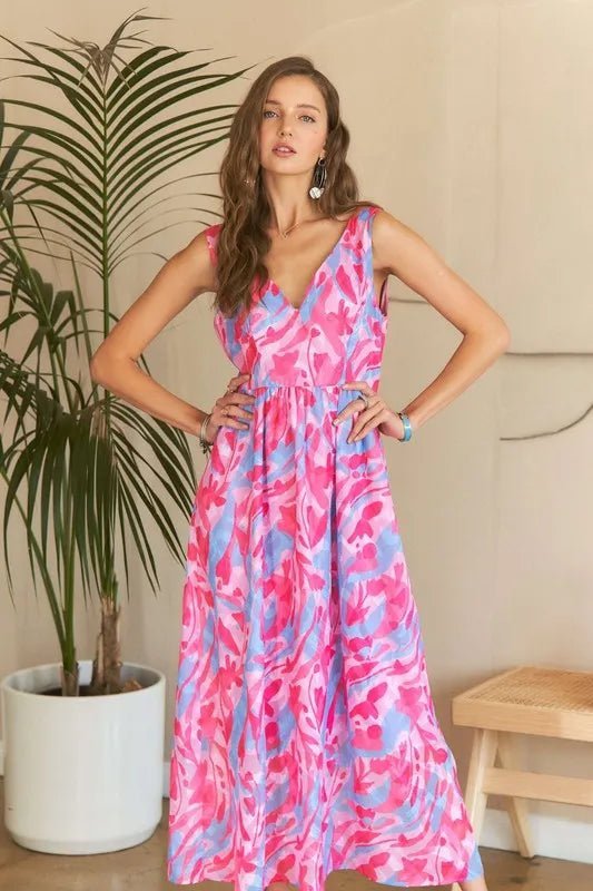 ADORA Abstract Floral V - Neck Maxi Dress - Blossom~n~Bloom