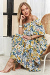 ADORA Layered Floral Off - Shoulder Short Sleeve Maxi Dress - Blossom~n~Bloom