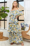 ADORA Layered Floral Off - Shoulder Short Sleeve Maxi Dress - Blossom~n~Bloom