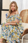 ADORA Layered Floral Off - Shoulder Short Sleeve Maxi Dress - Blossom~n~Bloom
