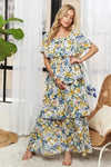 ADORA Layered Floral Off - Shoulder Short Sleeve Maxi Dress - Blossom~n~Bloom