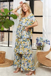 ADORA Layered Floral Off - Shoulder Short Sleeve Maxi Dress - Blossom~n~Bloom