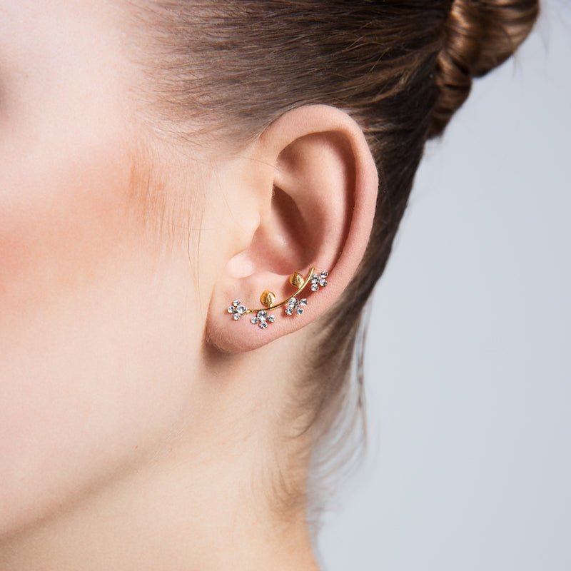 Brass Flower & Leaf Ear Cuffs & Climber Earrings - Blossom~n~Bloom