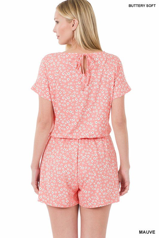 Brushed Dty Floral Romper With Pockets for Summer Style | Blossom~n~Bloom