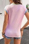 Colorblock Edge Twisted Rib Texture Sequin American Flag Casual T Shirt - Blossom~n~Bloom