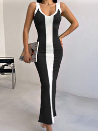 Contrast Wide Strap Slit Midi Dress - Blossom~n~Bloom