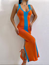 Contrast Wide Strap Slit Midi Dress - Blossom~n~Bloom