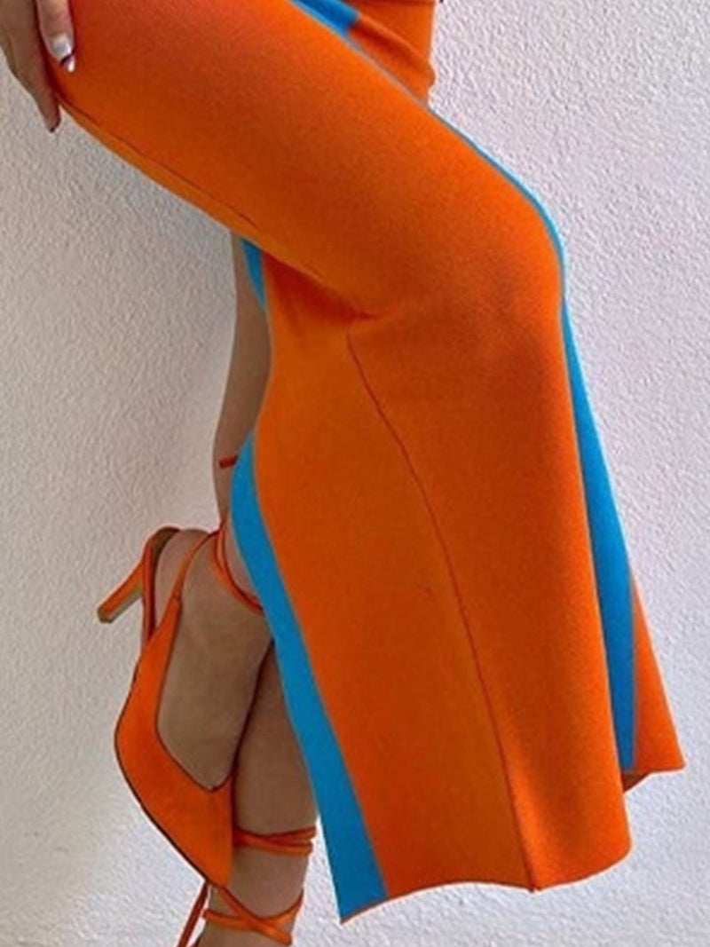 Contrast Wide Strap Slit Midi Dress - Blossom~n~Bloom