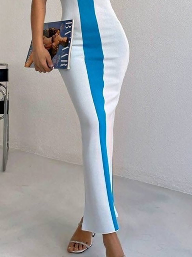 Contrast Wide Strap Slit Midi Dress - Blossom~n~Bloom