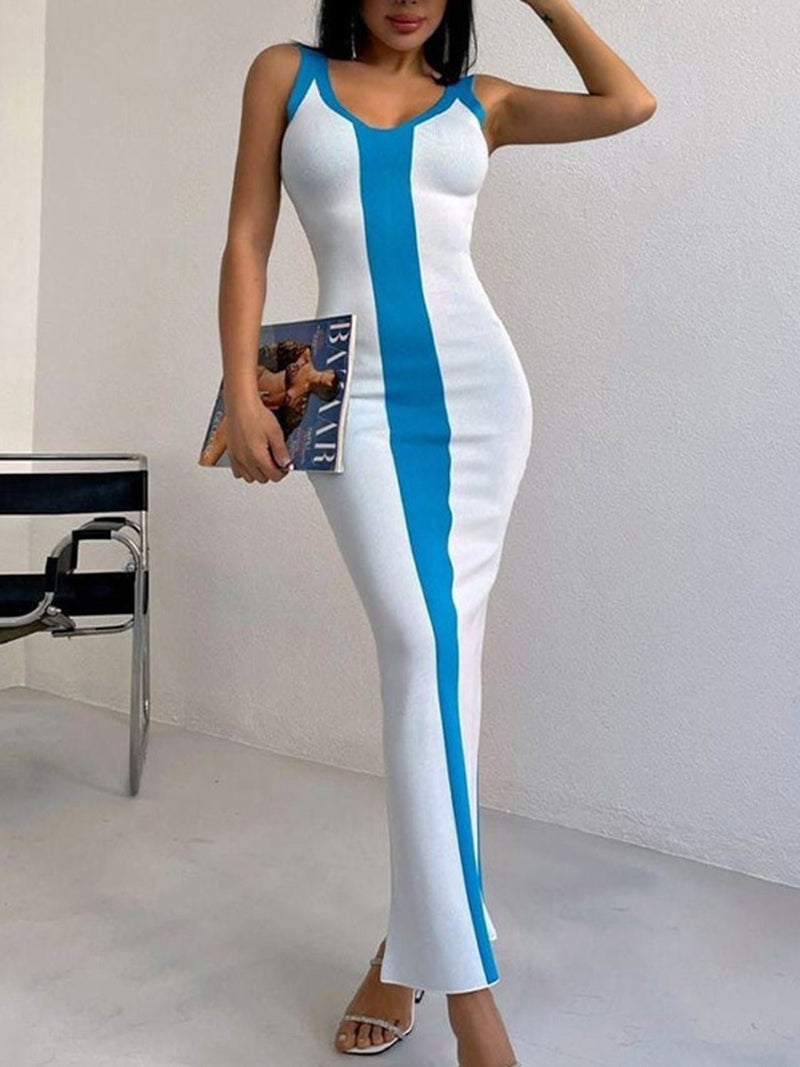 Contrast Wide Strap Slit Midi Dress - Blossom~n~Bloom