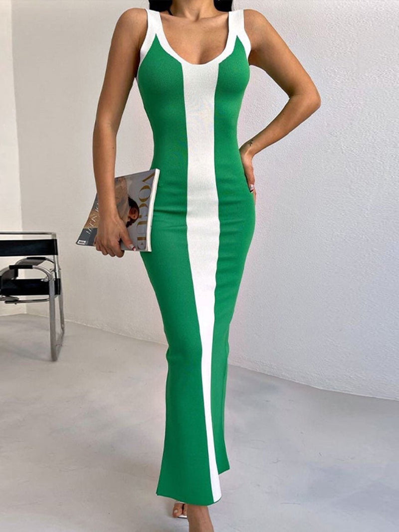 Contrast Wide Strap Slit Midi Dress - Blossom~n~Bloom