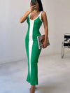 Contrast Wide Strap Slit Midi Dress - Blossom~n~Bloom