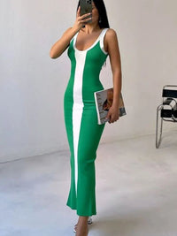 Contrast Wide Strap Slit Midi Dress - Blossom~n~Bloom
