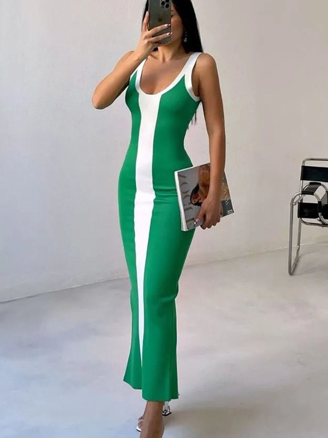 Contrast Wide Strap Slit Midi Dress - Blossom~n~Bloom