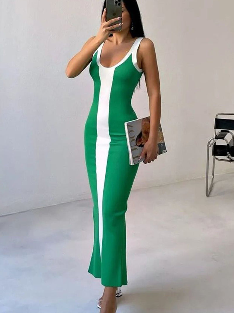 Contrast Wide Strap Slit Midi Dress - Blossom~n~Bloom
