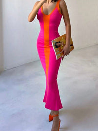 Contrast Wide Strap Slit Midi Dress - Blossom~n~Bloom