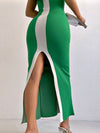 Contrast Wide Strap Slit Midi Dress - Blossom~n~Bloom