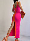 Contrast Wide Strap Slit Midi Dress - Blossom~n~Bloom