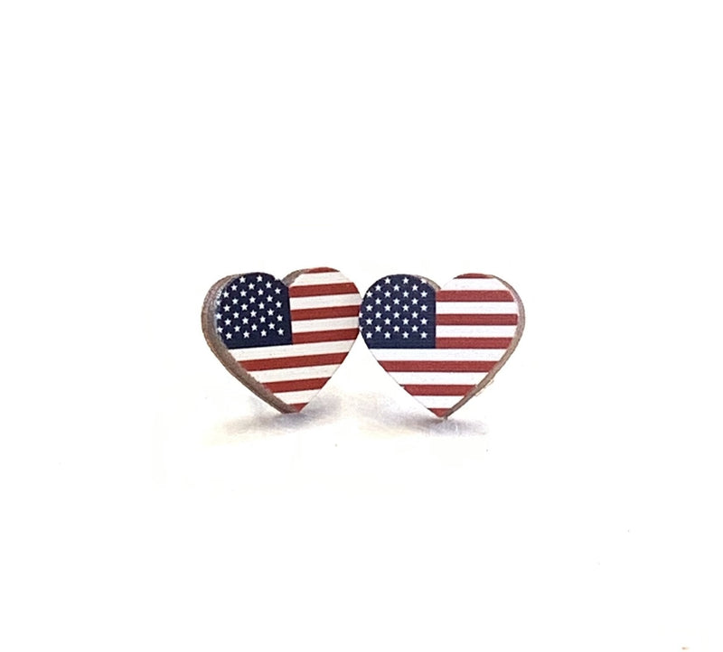 Flag Heart Stud Earrings 3086 - Blossom~n~Bloom
