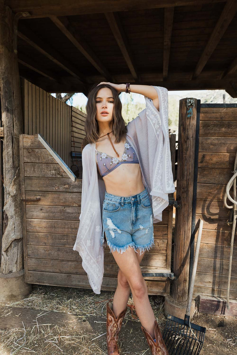 Floral Embroidered Sleeves Kimono | Blossom~n~Bloom