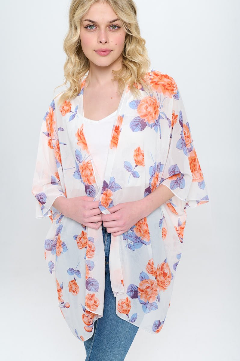 Floral Kimono Cardigan with Open Front | Blossom~n~Bloom