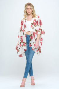 Floral Kimono Cardigan with Open Front | Blossom~n~Bloom