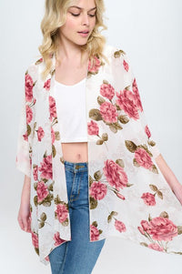 Floral Kimono Cardigan with Open Front | Blossom~n~Bloom