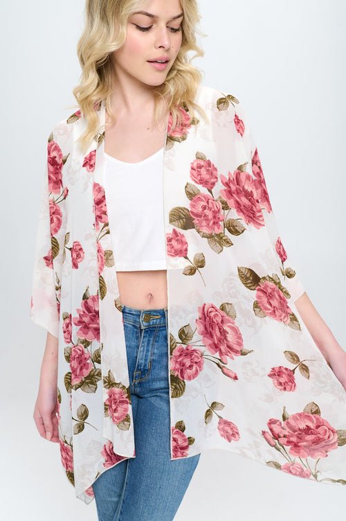 Floral Kimono Cardigan with Open Front | Blossom~n~Bloom