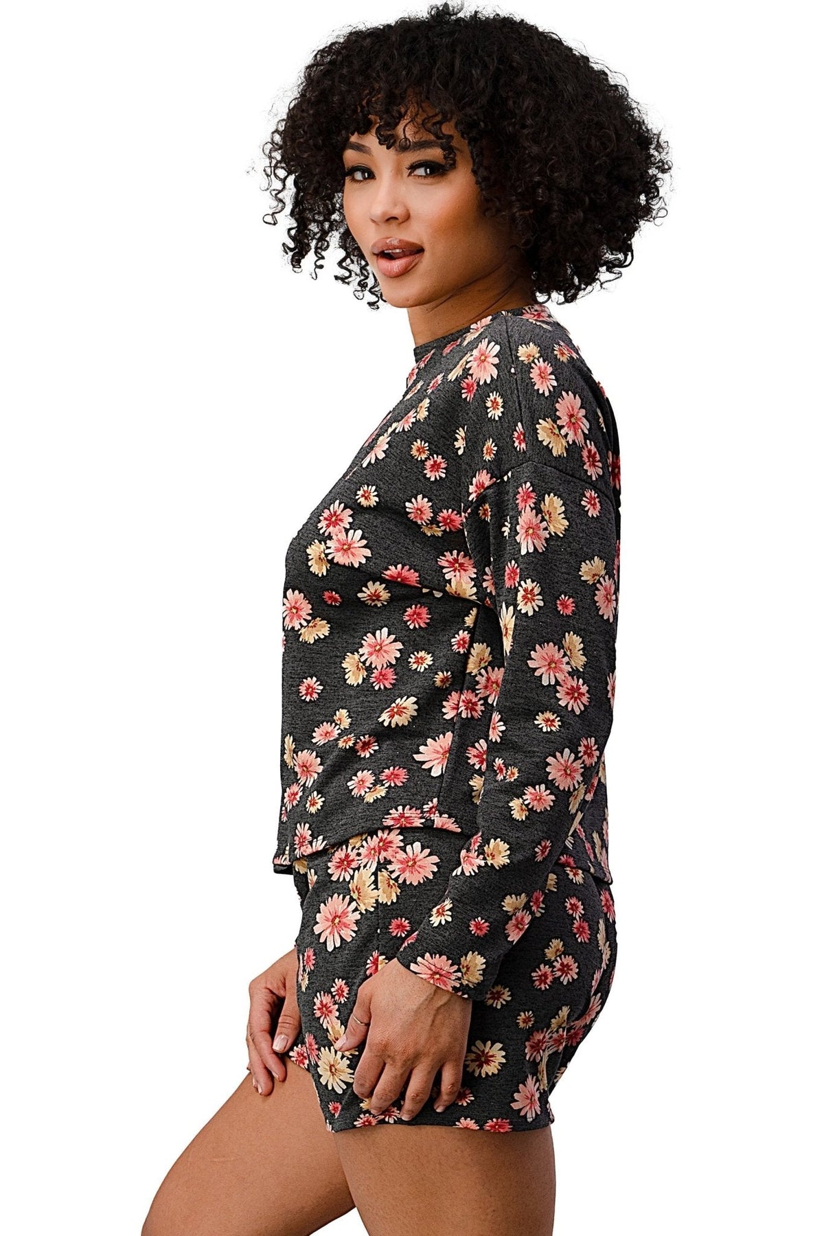 Floral Lounge Set - Comfy Long Sleeve Top and Shorts Style | Blossom~n~Bloom