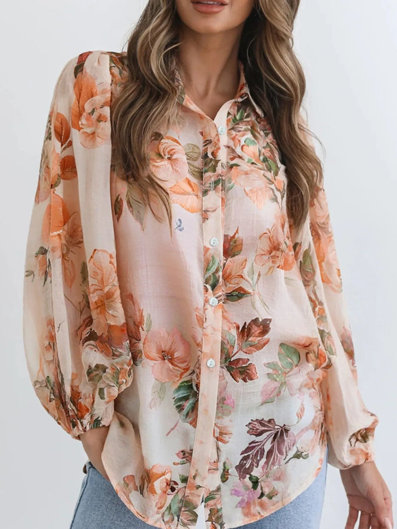 Floral Print Button - Up Shirt - Blossom~n~Bloom