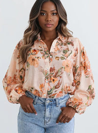 Floral Print Button - Up Shirt - Blossom~n~Bloom