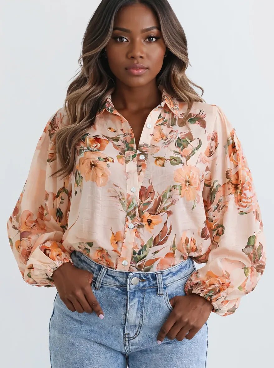 Floral Print Button - Up Shirt - Blossom~n~Bloom