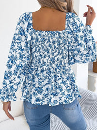 Floral Square Neck Flounce Sleeve Blouse | Blossom~n~Bloom