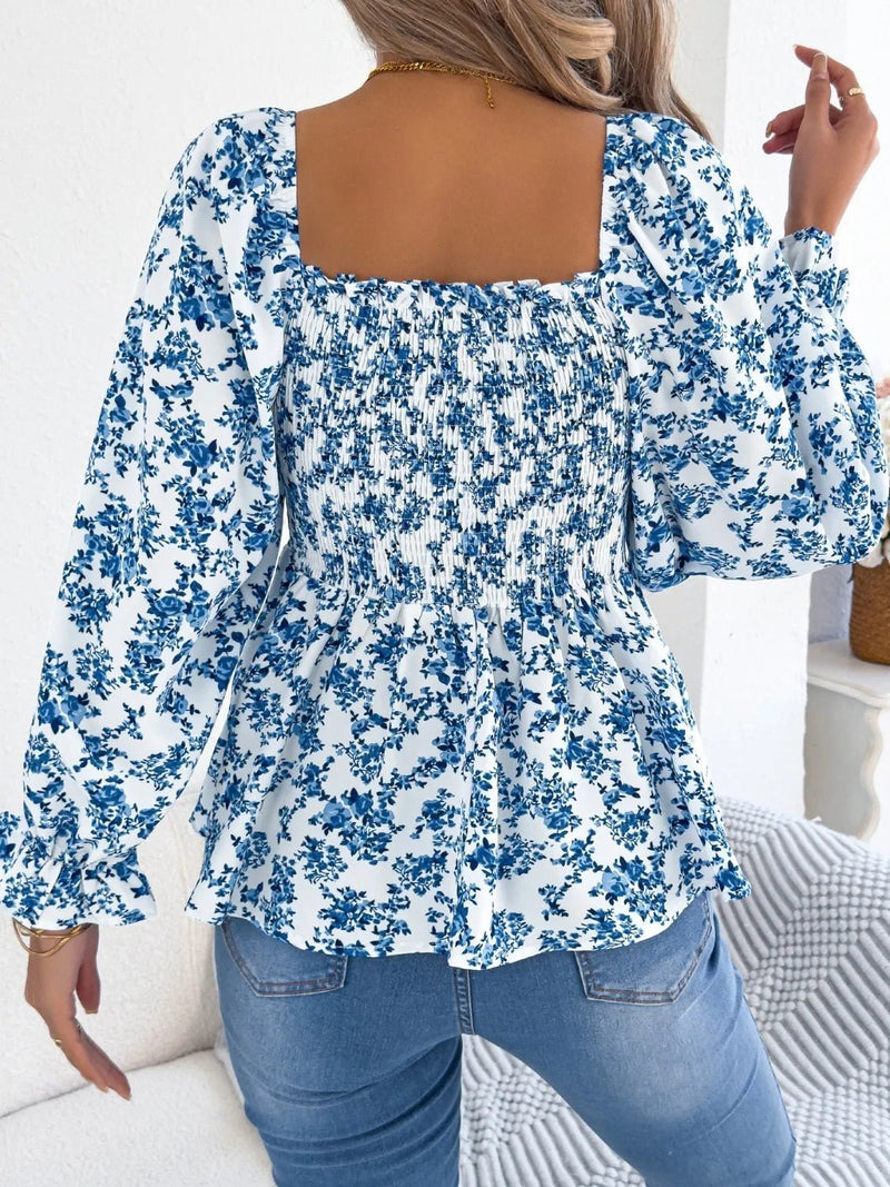 Floral Square Neck Flounce Sleeve Blouse | Blossom~n~Bloom