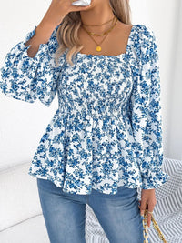 Floral Square Neck Flounce Sleeve Blouse | Blossom~n~Bloom