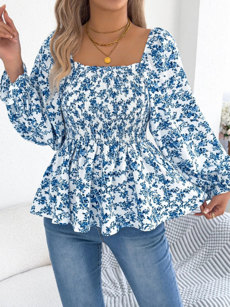 Floral Square Neck Flounce Sleeve Blouse | Blossom~n~Bloom