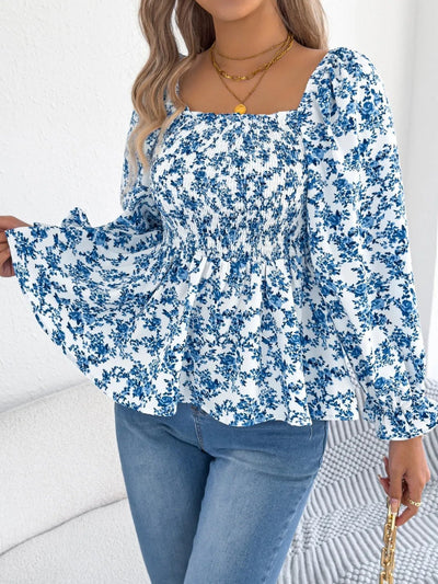 Floral Square Neck Flounce Sleeve Blouse | Blossom~n~Bloom