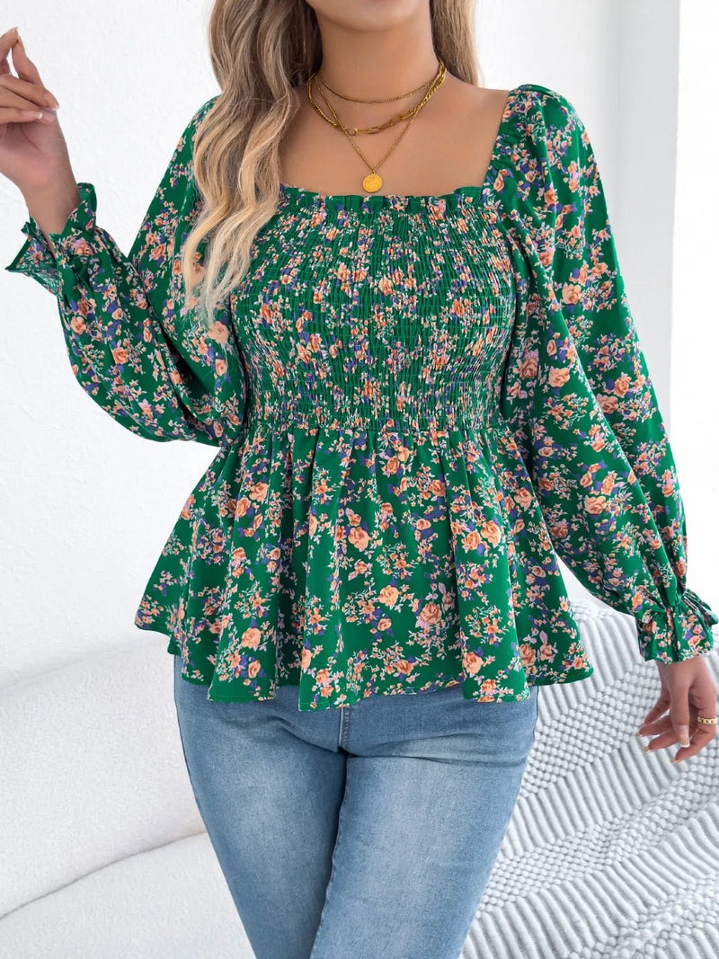 Floral Square Neck Flounce Sleeve Blouse | Blossom~n~Bloom