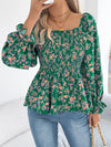 Floral Square Neck Flounce Sleeve Blouse | Blossom~n~Bloom