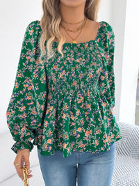 Floral Square Neck Flounce Sleeve Blouse | Blossom~n~Bloom