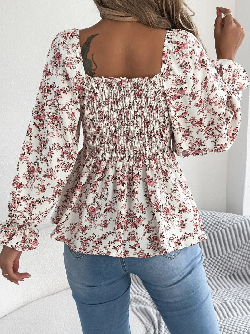 Floral Square Neck Flounce Sleeve Blouse | Blossom~n~Bloom