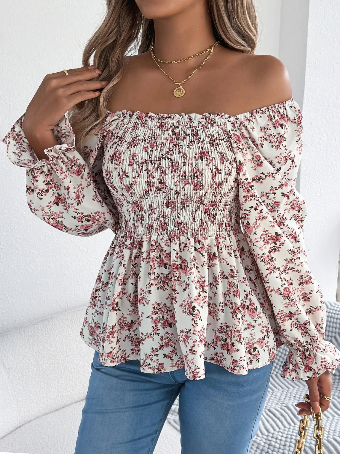 Floral Square Neck Flounce Sleeve Blouse | Blossom~n~Bloom