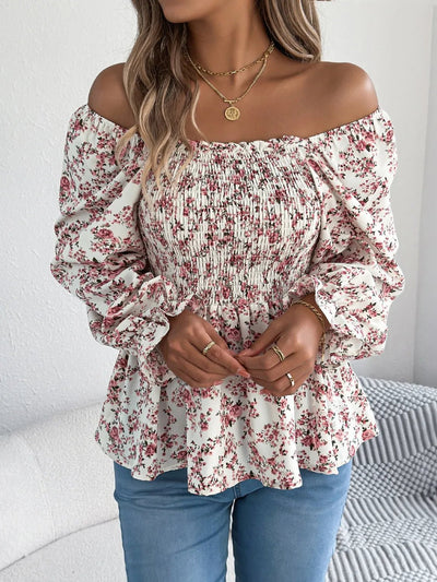 Floral Square Neck Flounce Sleeve Blouse | Blossom~n~Bloom