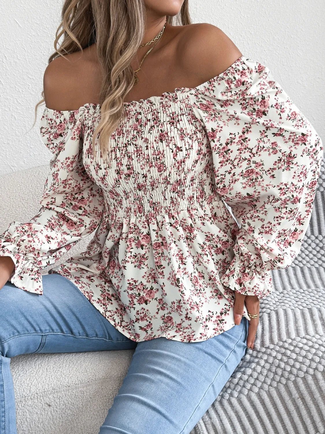 Floral Square Neck Flounce Sleeve Blouse | Blossom~n~Bloom