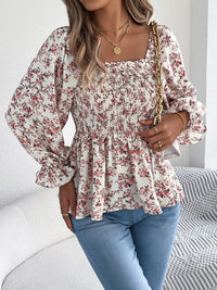 Floral Square Neck Flounce Sleeve Blouse | Blossom~n~Bloom
